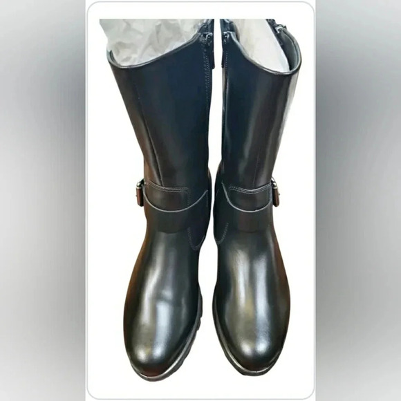 Retro 9 Biker Black Leather Moto Waterproof Lugsole Grunge Ankle Boot - Picture 8 of 9